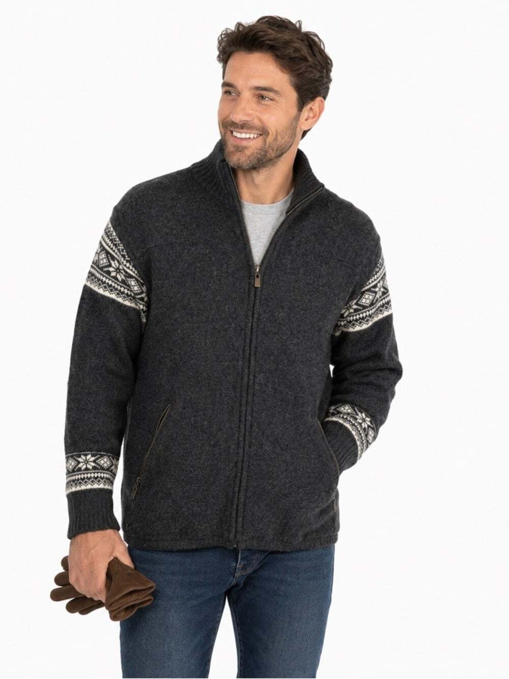 Nordic Designs Fair Isle Cardigan Men’s Small Wool Knit Icelandic Casual Layer